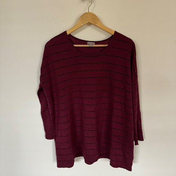 J. Jill Sweater Women's XS Red Lightweight Striped Wool Blend Casual Relaxed - Picture 1 of 4